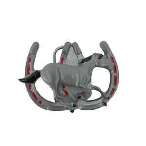 Horse Shoe Good Lucky Belt Buckle Red Enamel 1992 Red Enamel